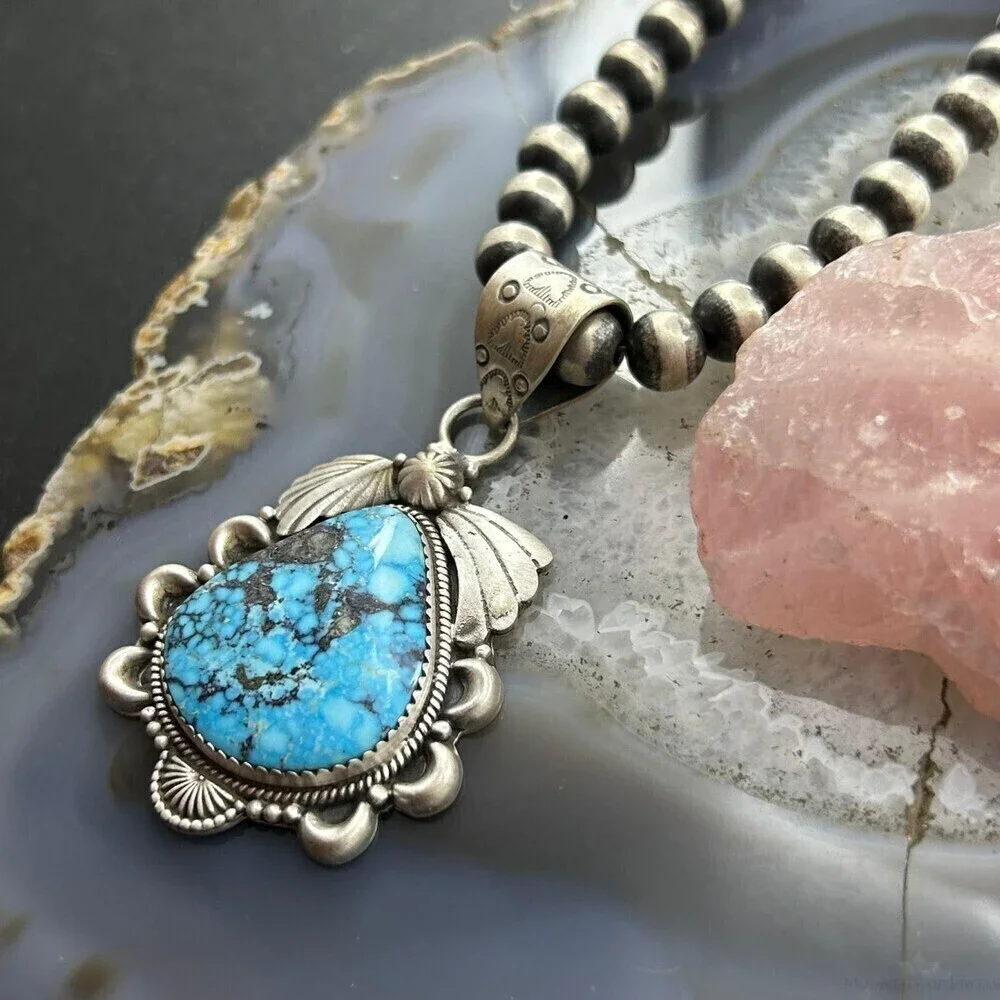 Sterling Silver Southwestern Style Wide Teardrop Kingman Turquoise Pendant